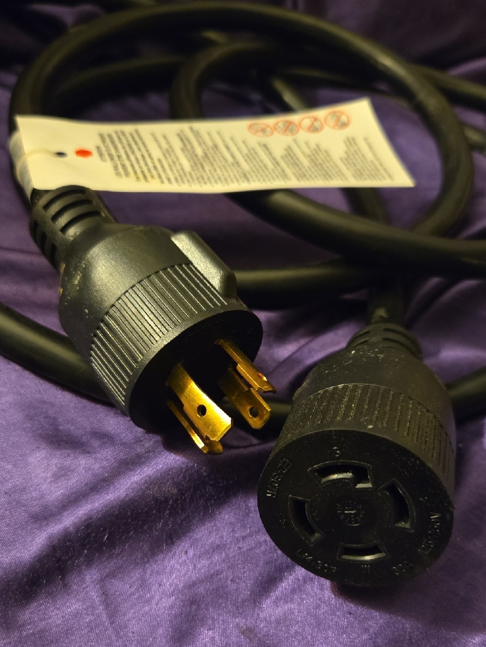 Heavy-Duty Black Power Extension Cord with Gold Plugs